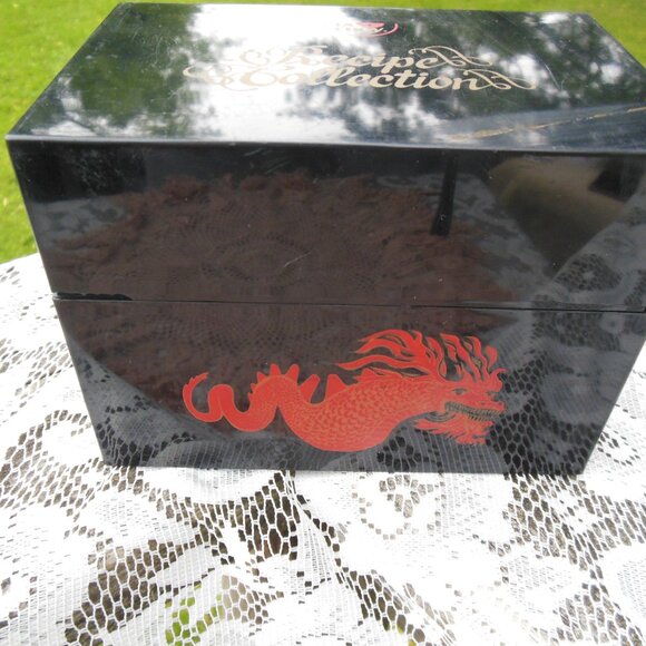 recipe box La Choy brand plastic black w red dragon many recipe cards inside 80s - Picture 4 of 15